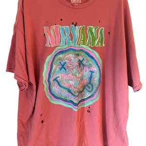 Urban Outfitters Pink Nirvana "Nevermind" oversized distressed tee L/XL